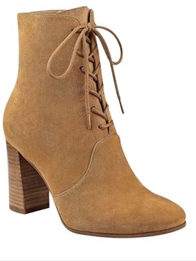 Marc Fisher Edina Suede Lace-Up Ankle Boots Brown Block Heel 6.5